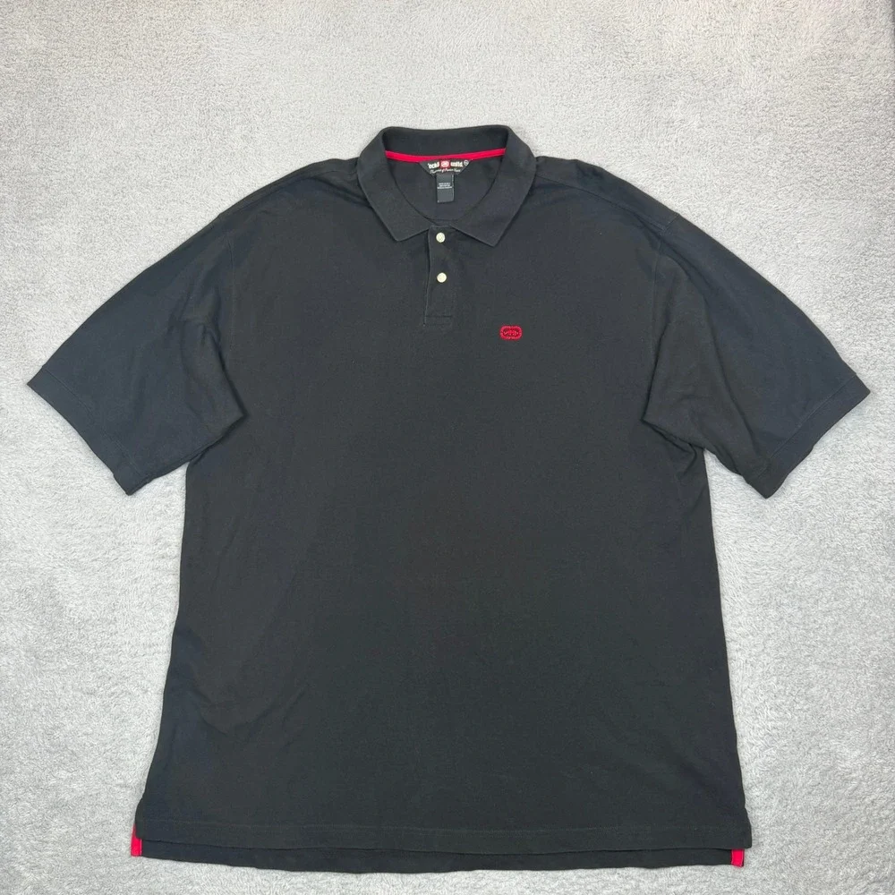 Vintage Y2K Ecko Unltd Mens XXL Black Short Sleeve Polo Shirt Red Rhino Logo 90s